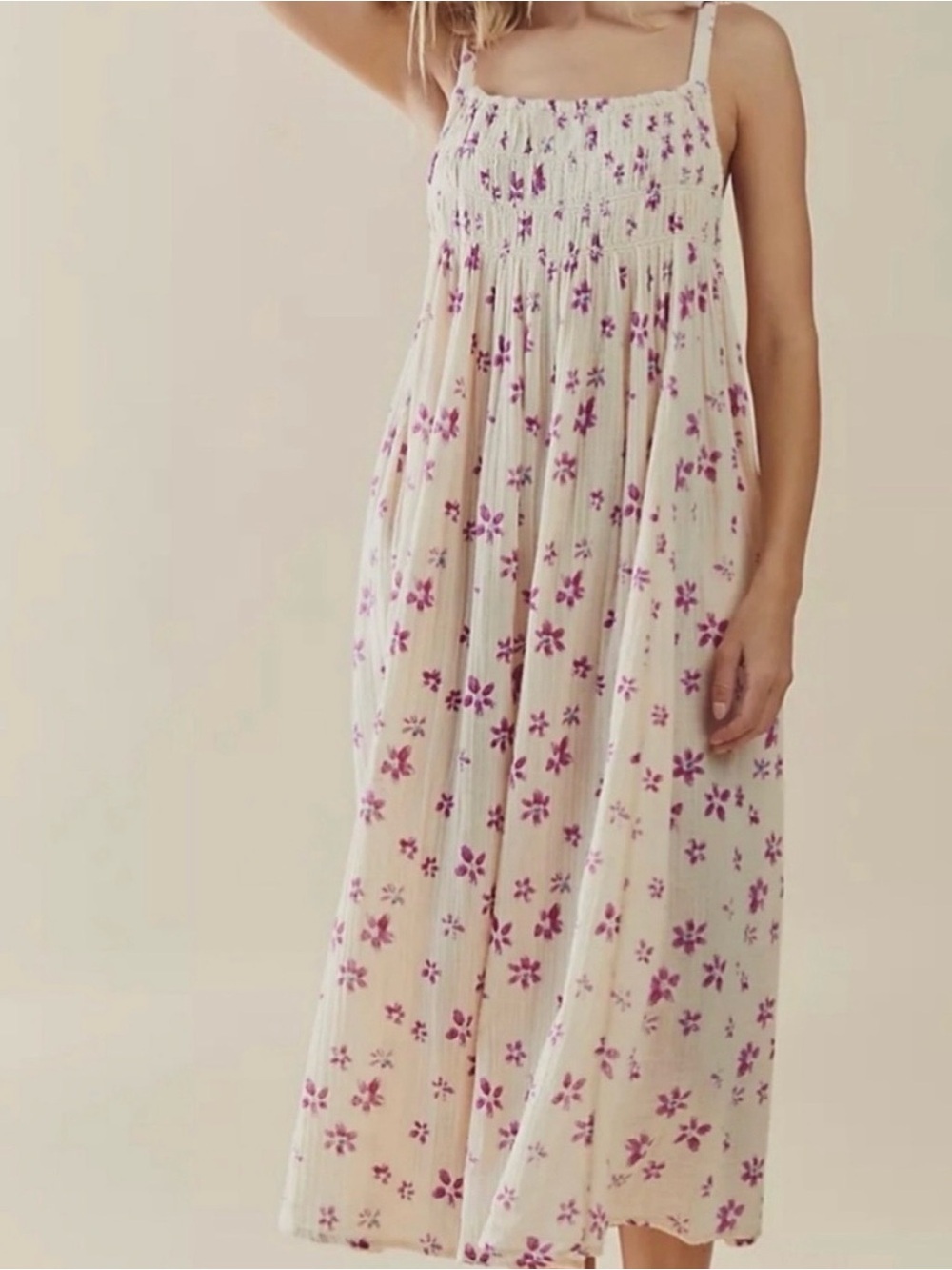 Free People Azure Floral Smocked Maxi Dress